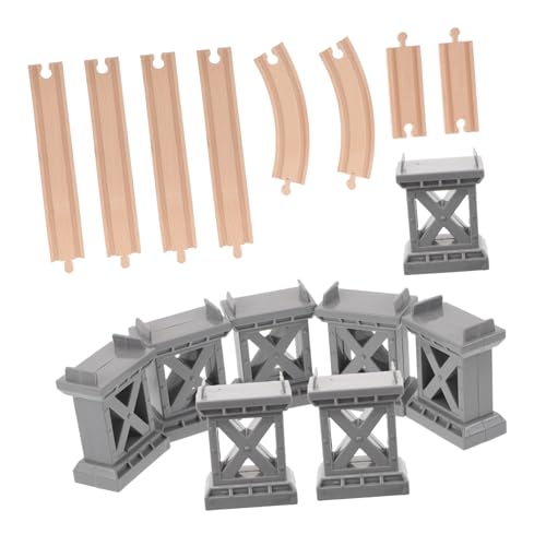 Toyvian Holz Zugschienen mit Brückenpfeiler und Aufsteigenden Gebogenen Schienen Kreatives Zubehör für Familien Spielspaß und Realistische Eisenbahn Simulation von Toyvian