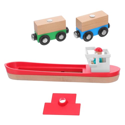 Toyvian Holz Zugschienen mit Schiff Zubehör Detailliertes Holzschiff Modell für Erweiterbare Zugstrecken Fördert Kreativität Motorik und Fantasie bei Kindern Spielset für Jungen und von Toyvian