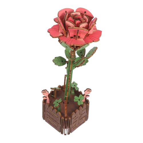 Toyvian Holzrätselblumen 3D-Puzzle Für Erwachsene DIY -Pflanzen -topfmodell Holzbouquetdekor Plant Model Kit Holzrosen Dekor Rose Model Kit Wohnkultur Holzblume Rosendekor Aus Holz Hölzern von Toyvian