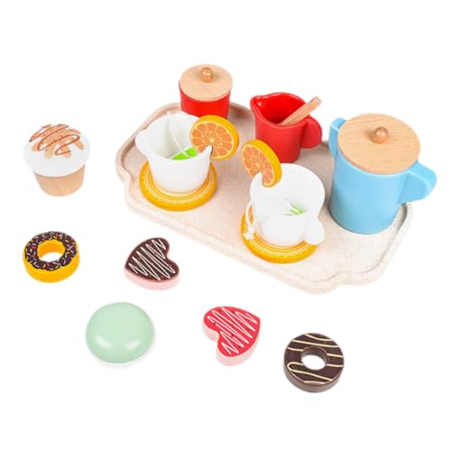 Toyvian Set Pretend Play Nachmittagstee Spielzeug Kinder Holz Tee-Set Spielzeug Pretend Play Zubehör von Toyvian