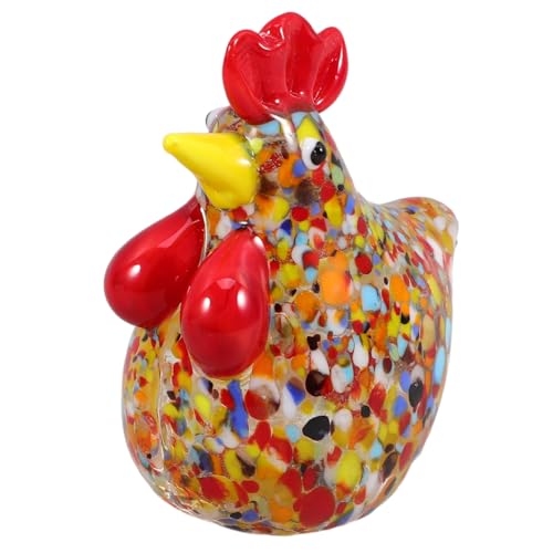 Mini Glas HüHnerfigur - Handgefertigte Glas HüHnerstatue FüR Dekoration, Vielseitig Einsetzbar Im Wohnzimmer, Garten, Balkon, Schlafzimmer Miniatur Hahnstatue KreativesEinweihungsgeschenk von Toyvian