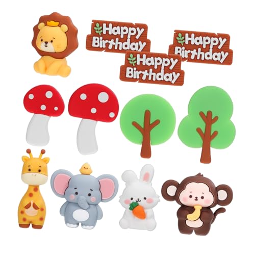 Toyvian Jungle Tiere Kuchen Dekoration Teilig Weiche Figuren Elefant Affe Giraffe Hase Pilze Bäume Straßenschilder Shower Geburtstag Tortendeko Waldtiere Cupcake Topper von Toyvian