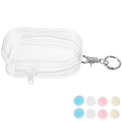 Toyvian Kleine Transparente Puppentragetasche mit Pompom und Silbernem Haken Leichte PVC Doll Storage Bag für Mini Puppen zum Schutz Präsentation von Sammelfiguren von Toyvian