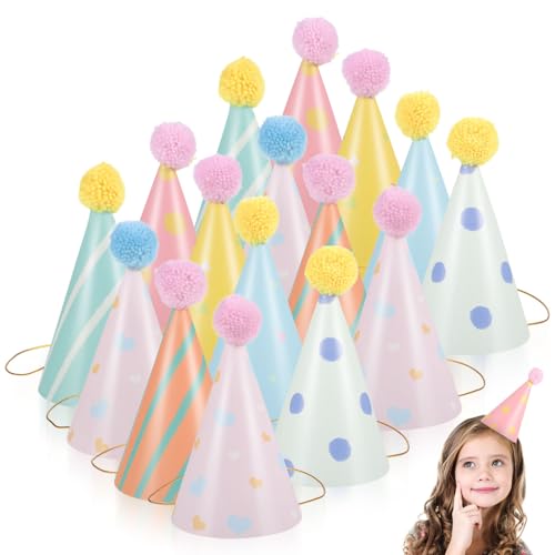 Toyvian Lebendige Verschiedene Farbkegelförmige Partyhüte (16-Pack)-Papiergeburtstag Hüte Für Kinder Und Erwachsene Passt Zu Allen Kopfgrößen-Für Geburtstage Feiertage Karneval Und Partys von Toyvian