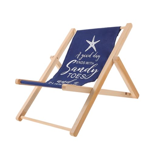 Toyvian Mediterraner Holz Strandstuhl Große Tischdekoration Dekoration Strandmotiv Stabile Holzfigur mit Blauem Stoff und Seestern Design von Toyvian