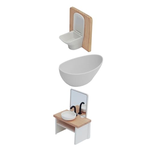 Toyvian Mini Badezimmer Puppenhaus Realistisches Miniatur Möbel mit Dusche Toilette Waschbecken Stabilem Kunststoff und Holz Kreatives Spiel für Deko von Toyvian