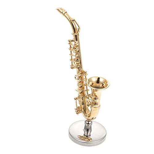 Toyvian Mini-Saxophon-Spielzeug Schreibtischaufsatz 1 Satz Alt-Saxophon Weihnachtsdeko Zubehör Metall Musikinstrument Desktop-Geschenke Puppenhaus-Miniaturspielzeug von Toyvian