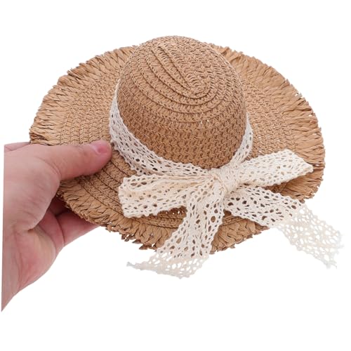 Toyvian Mini Strohhut mit Spitzenband Miniatur Geflochtener Puppenhut Anpassbar für Verschiedene Doll Modelle Langlebiges Material für DIY Basteln und Puppenhaus Dekoration von Toyvian