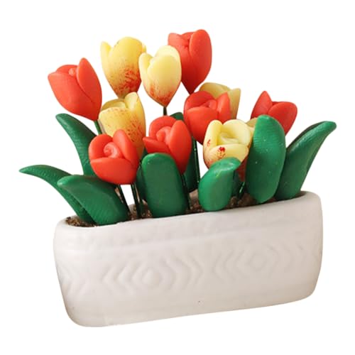 Toyvian Mini-Tulpentopf Puppe winzig Miniaturen Rosa eingetopft Blume deko Pflanzen simulierter Bonsai Bonsai-Modell selber Bauen Miniatur-Bonsai schmücken Plastik Colorful von Toyvian