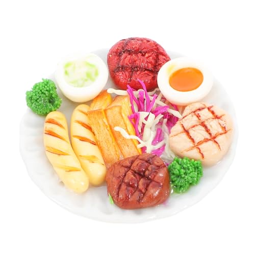 Toyvian Miniatur Dollhouse Steak Modell mit Mini Teller Realistische Miniatur Speise für Puppenhaus Küche Accessoires für Kreative Dekoration und Fotografie von Toyvian