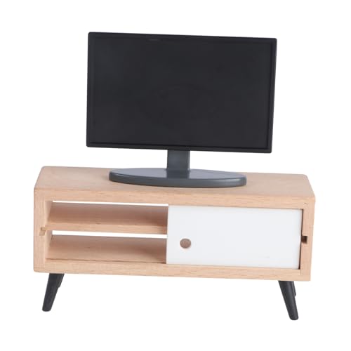 Toyvian Miniatur Fernseher mit Tv Schrank Puppenhaus Zubehör Detailgetreue Simulation Langlebiges DIY für Kinderzimmer Dekoration Teiliges Schwarz von Toyvian