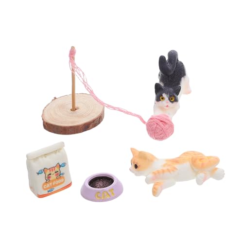 Toyvian Miniatur Katzenfiguren Spielset mit Mini Garnball Kindgerechtes Sicheres Katzen Spielset für Puppenhaus und Garten Fördert Kreativität und Motorische Fähigkeiten bei Kindern von Toyvian