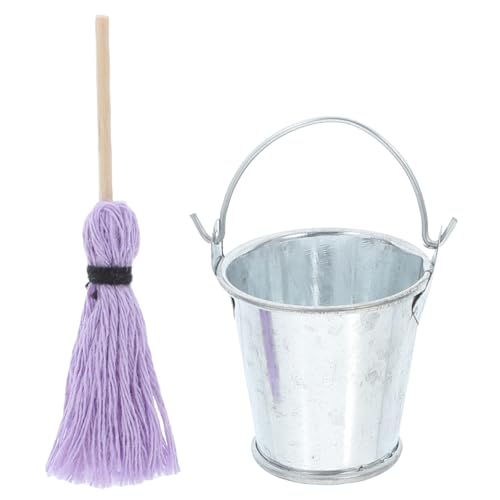 Toyvian Miniatur Mopp und Metall Eimer Robustes Mini Bodenwisch für Puppenhaus Dekoration DIY Handwerk Leicht Tragbar und Vielseitig Einsetzbar von Toyvian