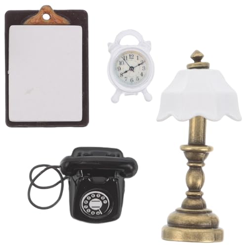 Toyvian Miniatur-Puppenhaus-Zubehör Mini-Telefon Winziges Klemmbrett Miniatur-Wecker Kleine Tischlampe Puppenhaus-Zubehör Puppenhaus-Möbel Für Die DIY-Puppenhaus-Dekoration von Toyvian