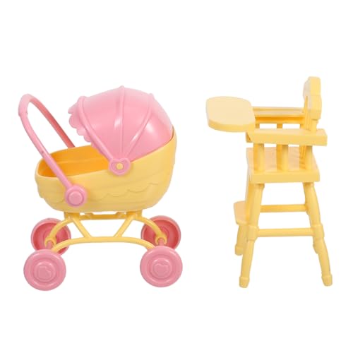 Toyvian Miniatur Puppenwagen und Hochstuhl Spielset aus Robustem Abs Realistische Details Miniatur Puppenhaus Möbel Zubehör für Fantasievolles von Mädchen und Jungen von Toyvian