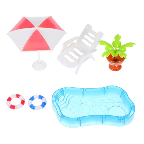 Toyvian Miniatur Schwimmbecken Set mit Strandstuhl und Sonnenschirm Realistische Puppenhaus Deko Multifunktional für Garten und Spiel Sicher und Kompakt von Toyvian