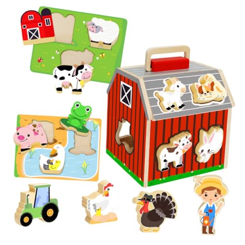 Toyvian Montessori Holzpuzzle Barn für Kleinkinder Kognitives Lernspielzeug Feinmotorik Hand Auge Koordination und Unabhängigem ohne Klebstoff von Toyvian