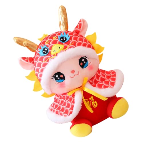 Toyvian Plüsch Drache Rot Chinesisches Neujahrs Maskottchen Weiches PP Baumwollstofftier Dekorative Glücksbringer Drachenfigur Kuscheliges Desktop für Festliche Deko und von Toyvian