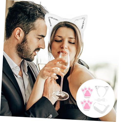 Toyvian Plüsch Katzenohren Stirnband und Weiße Handschuhe Leichtes Cosplay Kostümzubehör für Halloween Karneval Maskerade und Tier Party Komfortabel und Dekorativ von Toyvian