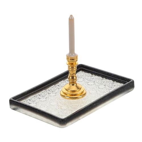 Toyvian Puppenhaus Miniatur Tablett Kerzenständer Elegantes Schwarz Für Miniatur Esszimmer Szene von Toyvian