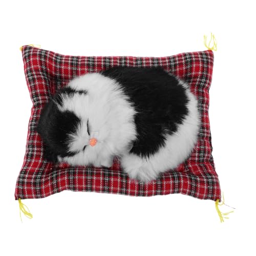 Toyvian Realistische Katzenfigur mit Interaktivem Miauen Weiches Stofftier mit Kleinem Kissen Lebensechtes Katzenmodell für Home Office Tischregal Dekoration für Katzenliebhaber von Toyvian