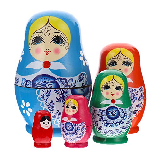 Toyvian Russische Matroschka Puppen 5 traditionelle Babuschka Matrjoschka Holzpuppen Mädchen Figuren Stapeln Puppen Spielzeug Geschenk für Kinder Geburtstag 11 cm hohe Zufällige Farbe von Toyvian