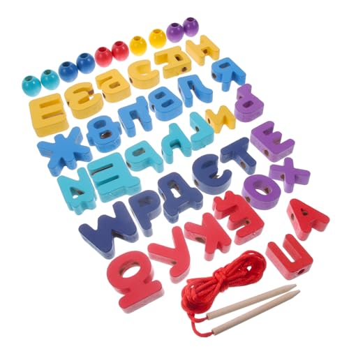 Toyvian Russisches Alphabet Holzspielzeug für Kleinkinder Lernspielzeug mit Buchstabenperlen Montessori Puzzle Motorische Farbenfrohes Pädagogisches für Vorschule Jungen und Mädchen von Toyvian