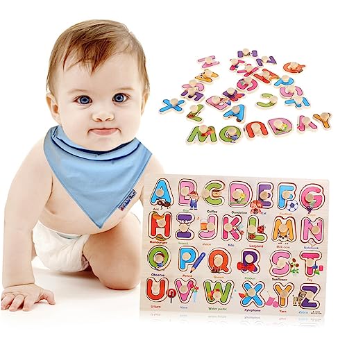 Toyvian Kinder Puzzle rätselbuch Kinder Wooden Toys Wooden Jigsaw Puzzle Alphabet Puzzle Spielzeug Puzzlebrett für Babys Alphabet-Puzzle-Brett Buchstabe Brett greifen Bambus von Toyvian