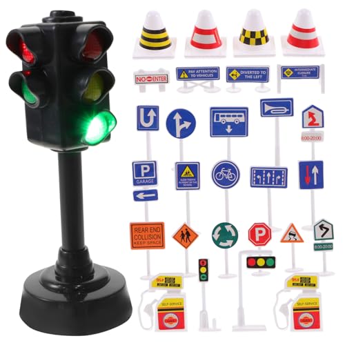 Toyvian Teiliges Lernspielzeug Straßenverkehr Verkehrszeichen mit Beweglicher Ampel Plastisches Verkehrsschild zur Verkehrssicherheitserziehung für Jungen und Mädchen Ab Jahren von Toyvian