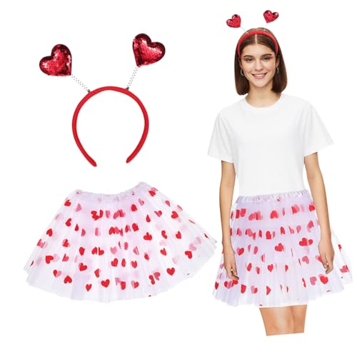 Toyvian Valentinstag Cupid Kostüm mit Rosa Tüllrock für Mädchen Elastischer Verstellbar mit Glitzerndem Herz Haarreif Vielseitig für Mottoparty Kostümfest Fotoshooting Geeignet von Toyvian