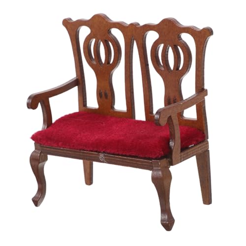 Toyvian Vintage Europäischer Stil Holz Plüsch Material Stabiles Kleines Möbelstück für Wohnzimmer Dekoration Vielseitiger Puppenhaus Sessel für Miniatur Einrichtung von Toyvian
