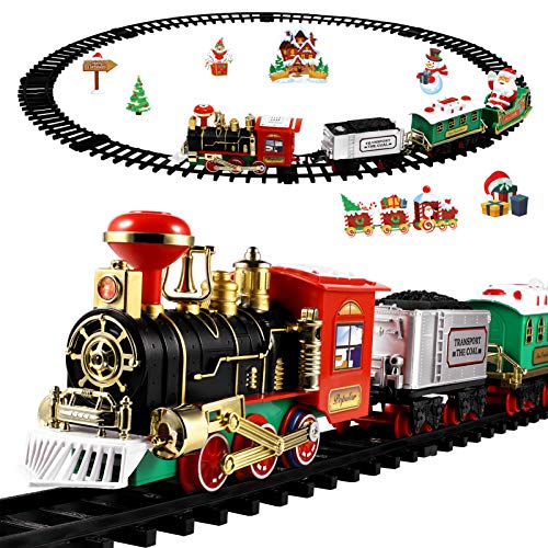 Toyvian Weihnachtszug Set, Batteriebetriebene Elektrische Eisenbahn Zug Set Lokomotive Motor Spielzeug Zug Set mit Lichtern Und Geräuschen für unter um Den Baum von Toyvian