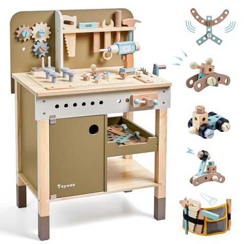 Kinder Werkzeug Set, hölzerne Werkzeuge Bank mit Schürze Kleinkind Spielzeug Werkbank Mit Realistischen Werkzeugen Elektrische Bohrmaschine STEM Bau Spielzeug Geschenke für Alter 3-9Jungen Mädchen Kinder Werkzeug Set, hölzerne Werkzeuge Bank mit Schürze Kleinkind Spielzeug Werkbank Mit Realistischen Werkzeugen Elektrische Bohrmaschine STEM Bau Spielzeug Geschenke für Alter 3-9Jungen Mädchen von Toywoo