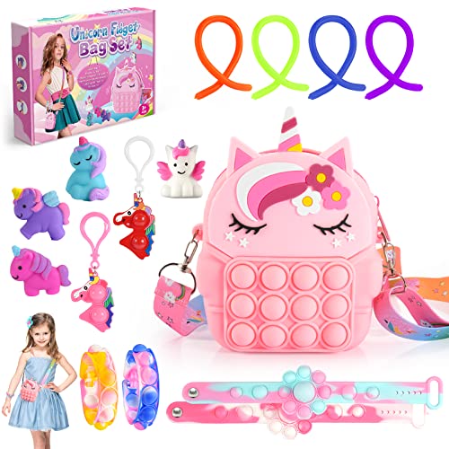 Toyzey Geschenk für Mädchen 3 4 5 6 7 8 9 10 Jahre, Fidget Toys, Anti-Stress-Spielzeug, 3 – 10 Jahre, Einhorn, Mädchen, Pop it Fidget Toy 3 – 10 Jahre, Geschenk für Mädchen, Sensory Spielzeug, von Toyzey