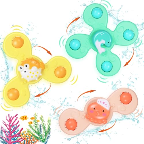 TranRantic 3 Stück Saugnapf Spielzeug Baby, Spinning Sensorisches Spielzeugs für 6-12 Monate Babys, Badewanne Flugzeug Fenster Hochstuhl Spielzeug mit Saugnapf- Delfin Oktopus Kugelfisch Baby Geschenk TranRantic 3 Stück Saugnapf Spielzeug Baby, Spinning Sensorisches Spielzeugs für 6-12 Monate Babys, Badewanne Flugzeug Fenster Hochstuhl Spielzeug mit Saugnapf- Delfin Oktopus Kugelfisch Baby Geschenk von TranRantic