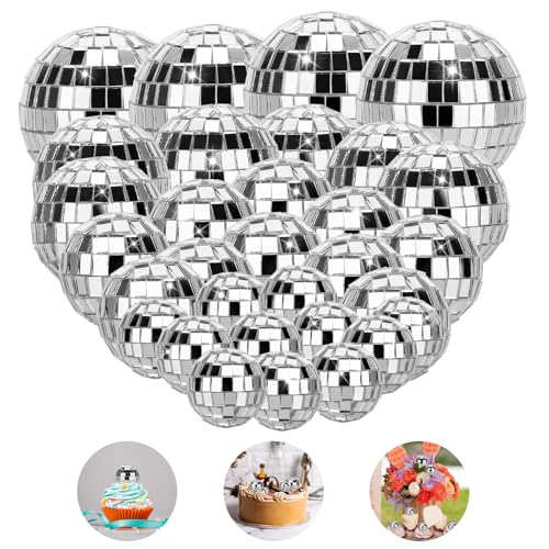 TranRantic 32 Stück Discokugeln Set, Glänzend Discokugel Klein, Mini Discokugel Deko, Disco Ball Cake Toppers, Deko Discokugel für Kuchendekoration, Party, Bar, Urlaubsdekoration(Silber) von TranRantic