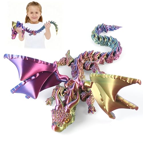 TranRantic 3D Gedruckter Drache, 40 cm Biegsamer und Flexibler Großer Drachen, Schillernder Farbverlauf Artikuliertes Wyrm Spielzeug, Kristalldrache für Home-Office-Dekor (Schillernde Farbe) von TranRantic