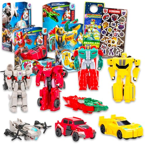Transformers Earthspark Actionfiguren-Set – Paket mit 4 Spielzeugen mit Hummel, Totenkopfknircher, Megatron, Elita-One-Plus-Aufklebern, mehr | Transformers Figuren für Jungen, Kinder von Transformers