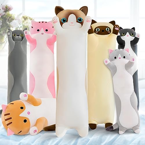Transplant Lange Katze Stofftiere 70CM Kissen Kawaii Cat Pillow Plüschtier Kuscheltier Süße Katzen Geschenke für Kinder Freunde (Weiss) von Transplant