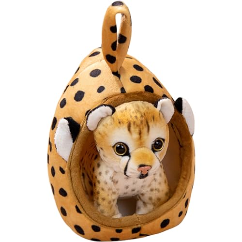 Kuscheltier Tiger Süßes Plüsch Tiger mit Haustierkorb Stofftier Weiches Plüschtier Plüsch Puppe Spielzeug Geburtstaggeschenk für Jungen und Mädchen (Leopard) von Trayosin