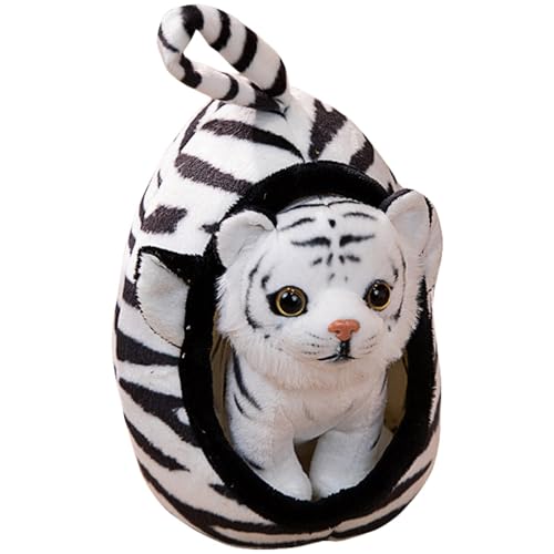 Kuscheltier Tiger Süßes Plüsch Tiger mit Haustierkorb Stofftier Weiches Plüschtier Plüsch Puppe Spielzeug Geburtstaggeschenk für Jungen und Mädchen (Weiß Tiger) von Trayosin