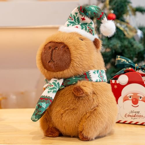 Trayosin Kuscheltier 25 cm Plüschtier Capybara mit Weihnachtsmütze Süßes weiches Capybara Stofftier PlüschPuppe Spielzeug Geburtstag Geschenke für Mädchen Jungen (Grün) von Trayosin