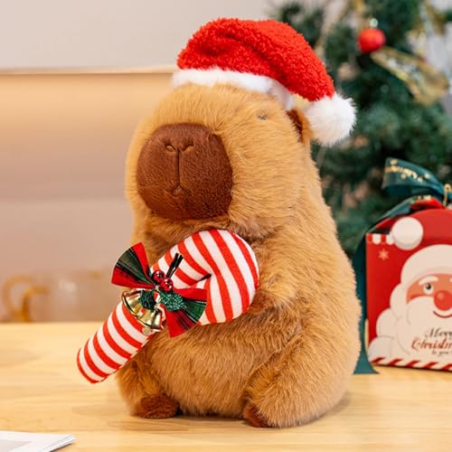 Trayosin Kuscheltier 25 cm Plüschtier Capybara mit Weihnachtsmütze Süßes weiches Capybara Stofftier PlüschPuppe Spielzeug Geburtstag Geschenke für Mädchen Jungen (Rot) von Trayosin