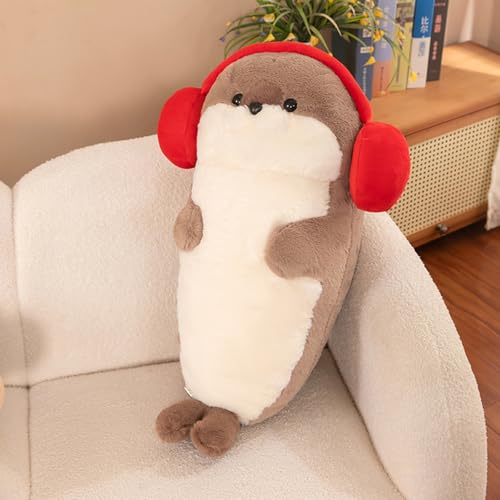 Trayosin Kuscheltier Groß 50/70/90cm Kuscheliger Seehund mit Kopfhörern Weicher Plüsch Robbe Pillow Süße Plüsch Spielzeug Geburtstag Geschenke für Kinder Freunde Familie (90cm,Braun) von Trayosin