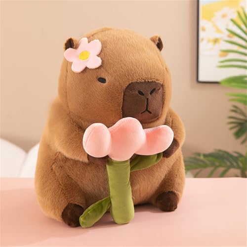 Trayosin Niedliches Plüschtier Capybara Plüsch Stofftier 35/45cm Capybara Kuscheltier PlüschPuppe Spielzeug für Kinder Mädchen Erwachsene Geburtstagsgeschenke und Heimdekor (45cm,Blume) von Trayosin