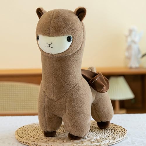 Trayosin Plüschtier Alpaka Kuscheltier Superweich Alpaka Kissen Plushies mit Rucksack Lama Stofftier Puppe Spielzeug Geschenk für Kinder Mädchen Jungen (35cm,Braun) von Trayosin