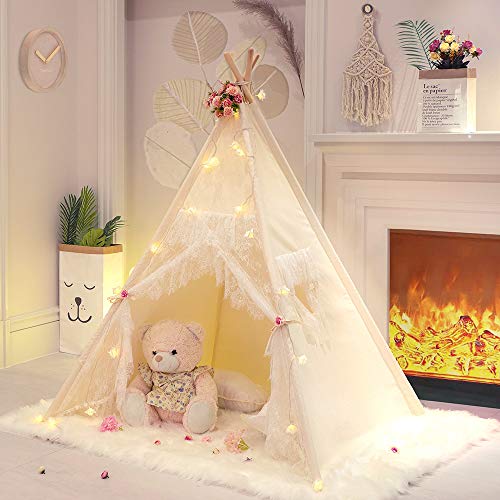 TreeBud Spitze Tipi Zelt für Mädchen Tipi Zelt Elfenbein Leinwand Klassisches Spielzelt/Haus drinnen für Kinder Kleinkinder Raumdekor TreeBud Spitze Tipi Zelt für Mädchen Tipi Zelt Elfenbein Leinwand Klassisches Spielzelt/Haus drinnen für Kinder Kleinkinder Raumdekor von TreeBud