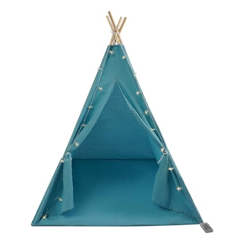 Tipi Zelt für Kinder, Kinderzelt mit Matte, Lichterkette, 120x120x140 cm Kinder Spielzelt für Mädchen und Jungen, Blau Tipi Zelt für Kinder, Kinderzelt mit Matte, Lichterkette, 120x120x140 cm Kinder Spielzelt für Mädchen und Jungen, Blau von Treeisland