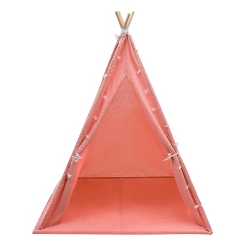 Tipi Zelt für Kinder Indoor, 120x120x140 cm Kinderzelt mit Matte, Lichterkette, Spielzelt für Mädchen und Jungen, Rosa von Treeisland