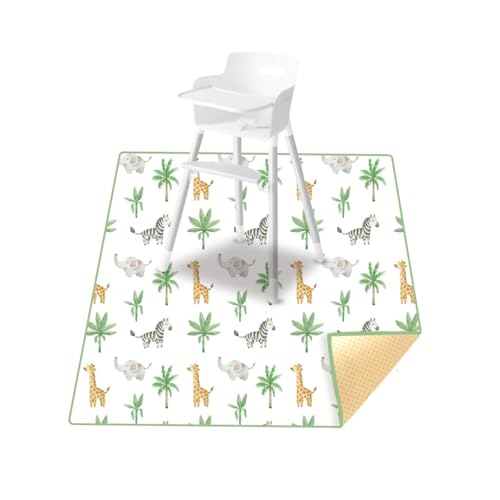 Treer Unterlage Hochstuhl, 110x110cm Baby Hochstuhl Bodenmatte Spritzmatte für Unter Hochstuhl Wasserdicht Rutschfest Bodenschutzmatte Karikatur Krabbelmatte Faltbar Baby Spielmatte (Giraffe) von Treer